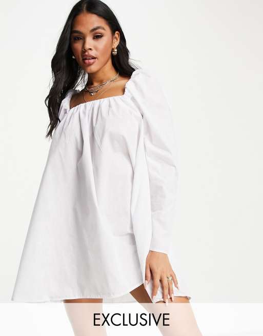 ASYOU - Robe courte virevoltante à encolure carrée - Blanc