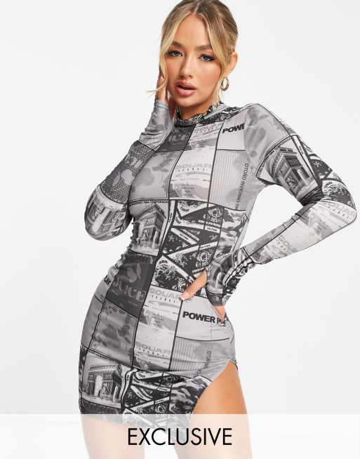 ASYOU - Robe imprimée avec ourlet fendu - Gris