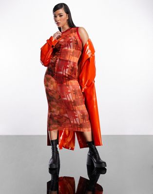 Femme ASYOU - Robe mi-longue en tulle imprimé - Rouge