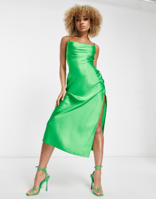ASYOU - Robe nuisette mi-longue en satin à col bénitier - Vert, 4 de 4