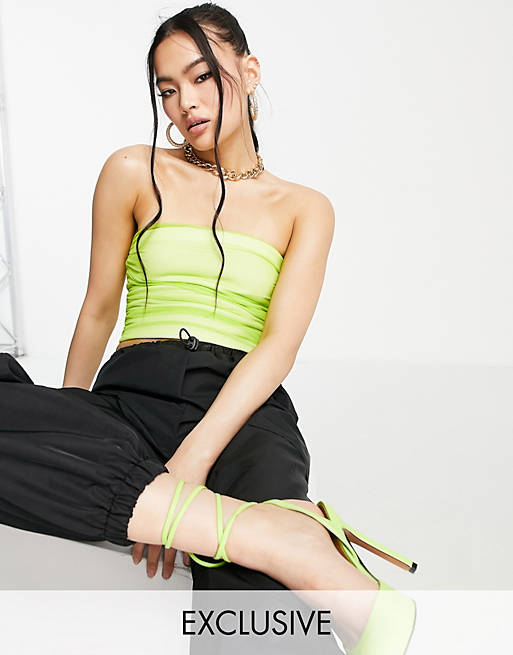 Women ASYOU ruched mesh corset top in lime 