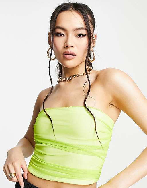 Tops ASYOU ruched mesh corset top in lime 