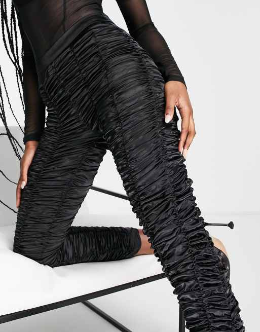 ASYOU ruched satin pants in black, 4 of 4