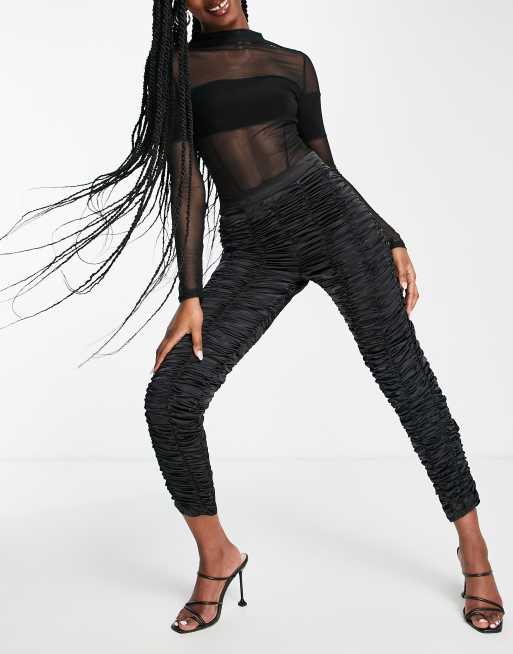 ASYOU ruched satin trousers in black