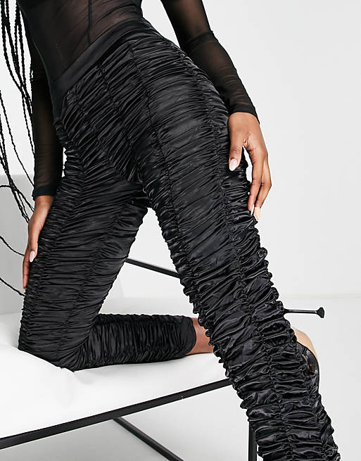 ASYOU ruched satin trousers in black