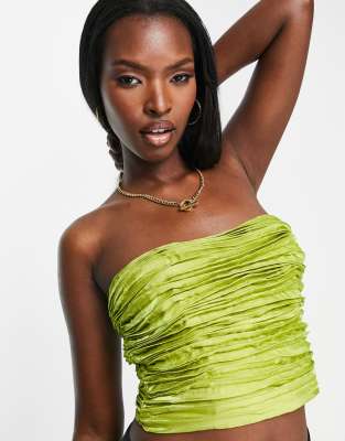 Asyou Ruffle Pleated Bandeau Top In Lime-green