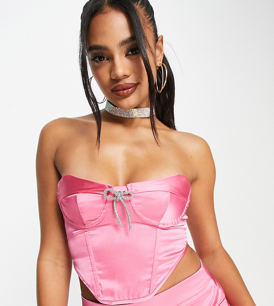 ASYOU satin bow front corset in pink - part of a set