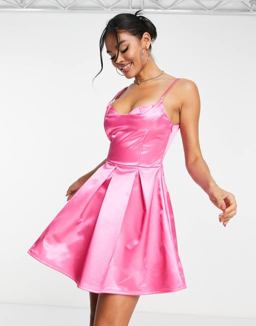 Pink satin 2025 skater dress