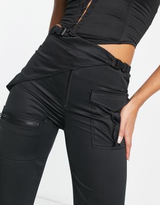 ASYOU satin buckle detail utility trouser co-ord in black, £21.00