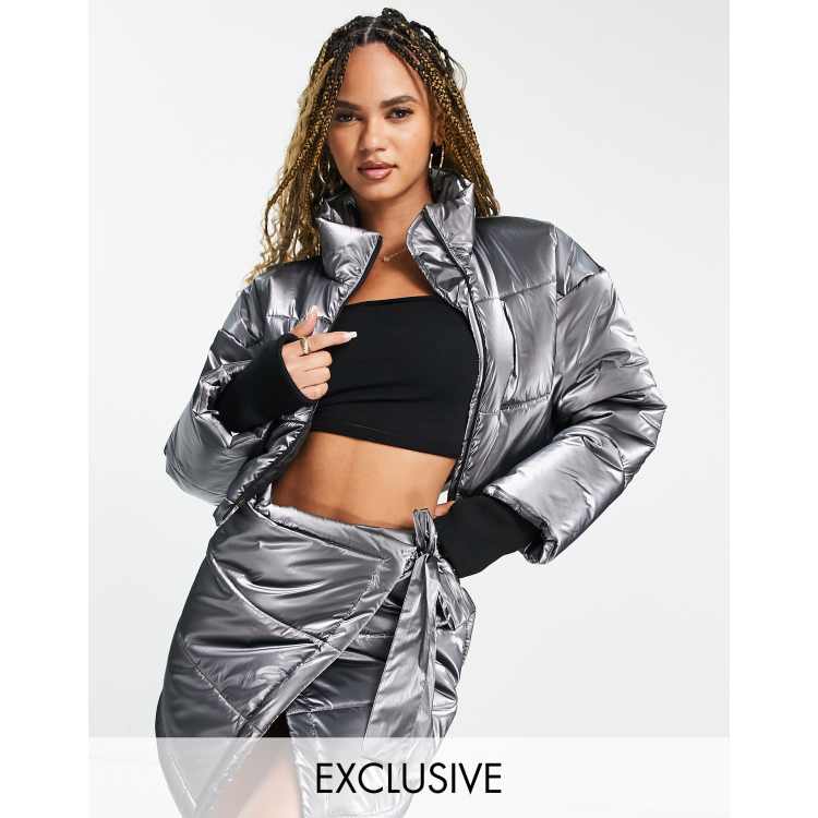 Cropped silver 2025 puffer jacket