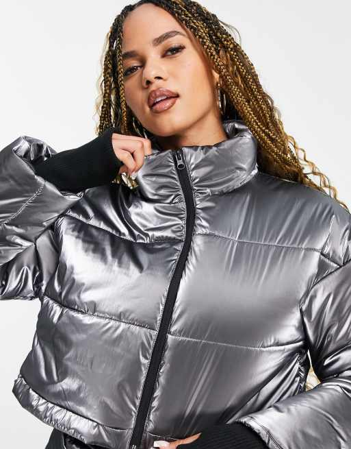 Silver cropped 2025 puffer jacket