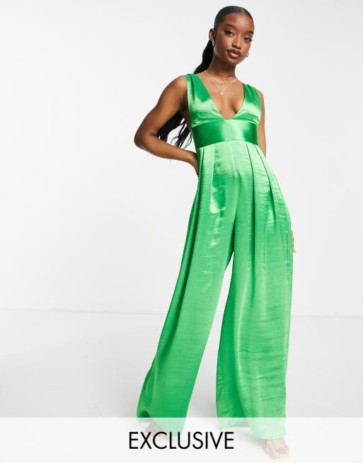 ASYOU satin jumpsuit in green