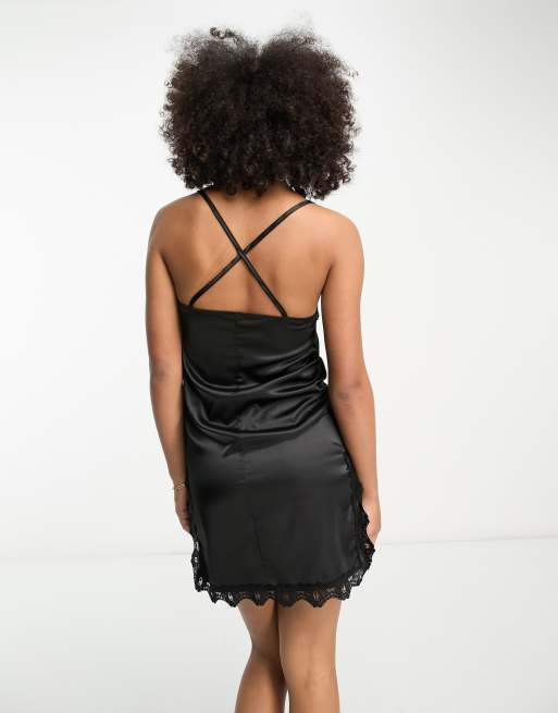 ASYOU satin lace detail cami dress in black