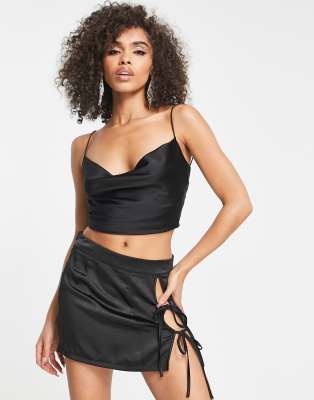 Satin Cowl Neck Cropped Cami Top