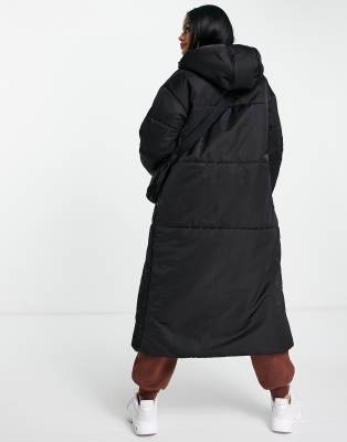 black maxi puffer coat womens