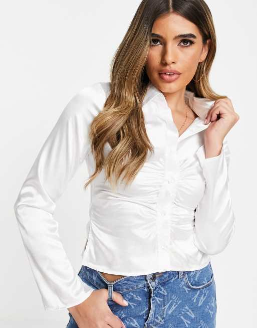 ASYOU satin ruched shirt in white ASOS