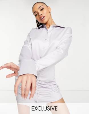 ASYOU satin shirt dress in silver - ASOS Price Checker