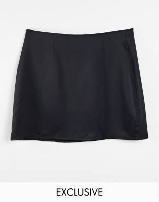 Asyou Satin Slit Hem Skirt In Black