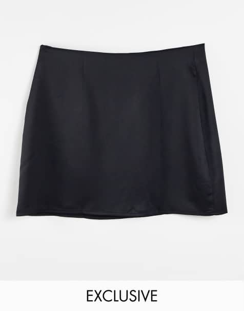 ASYOU satin slit hem skirt in black - view 1