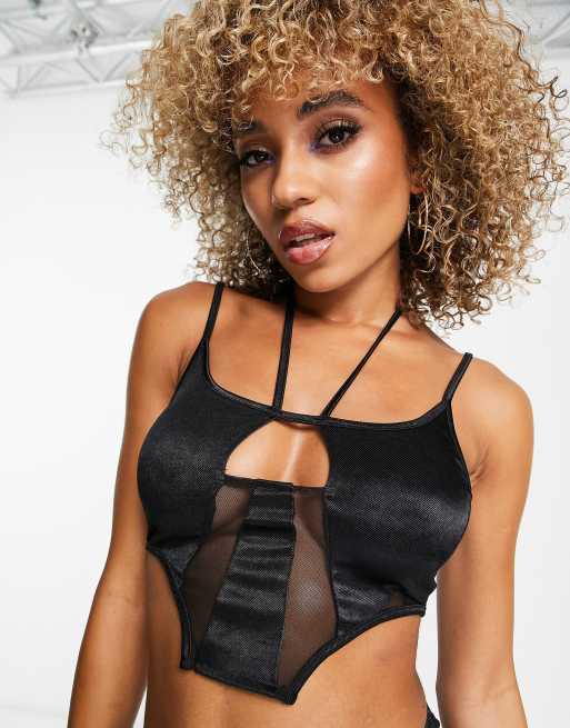 ASYOU corset satin top in black, ASOS