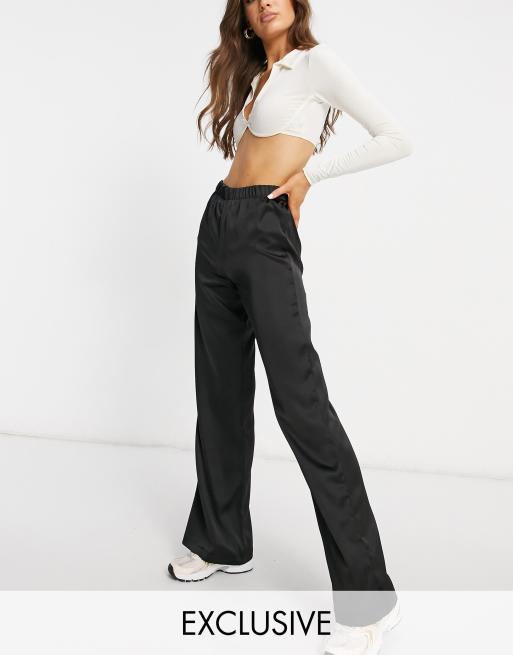 ASYOU satin wide leg pant in black