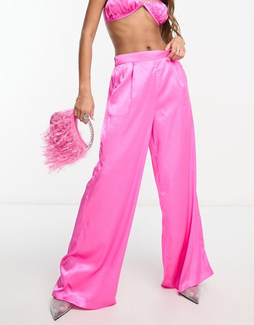 AsYou satin split hem cami dress in fluro pink - ShopStyle