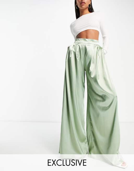 ASYOU satin wide leg trouser in mint