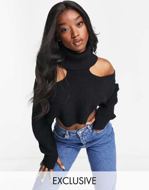 ASYOU – Schulterfreier Strickpullover in Schwarz