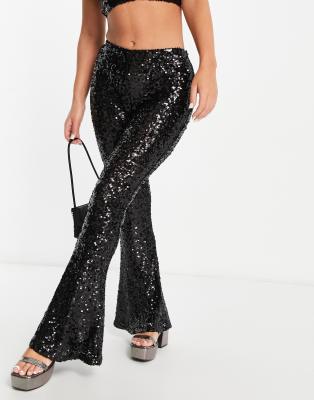 ASOS DESIGN knit flare pants with sheer yarn in black - part of a set