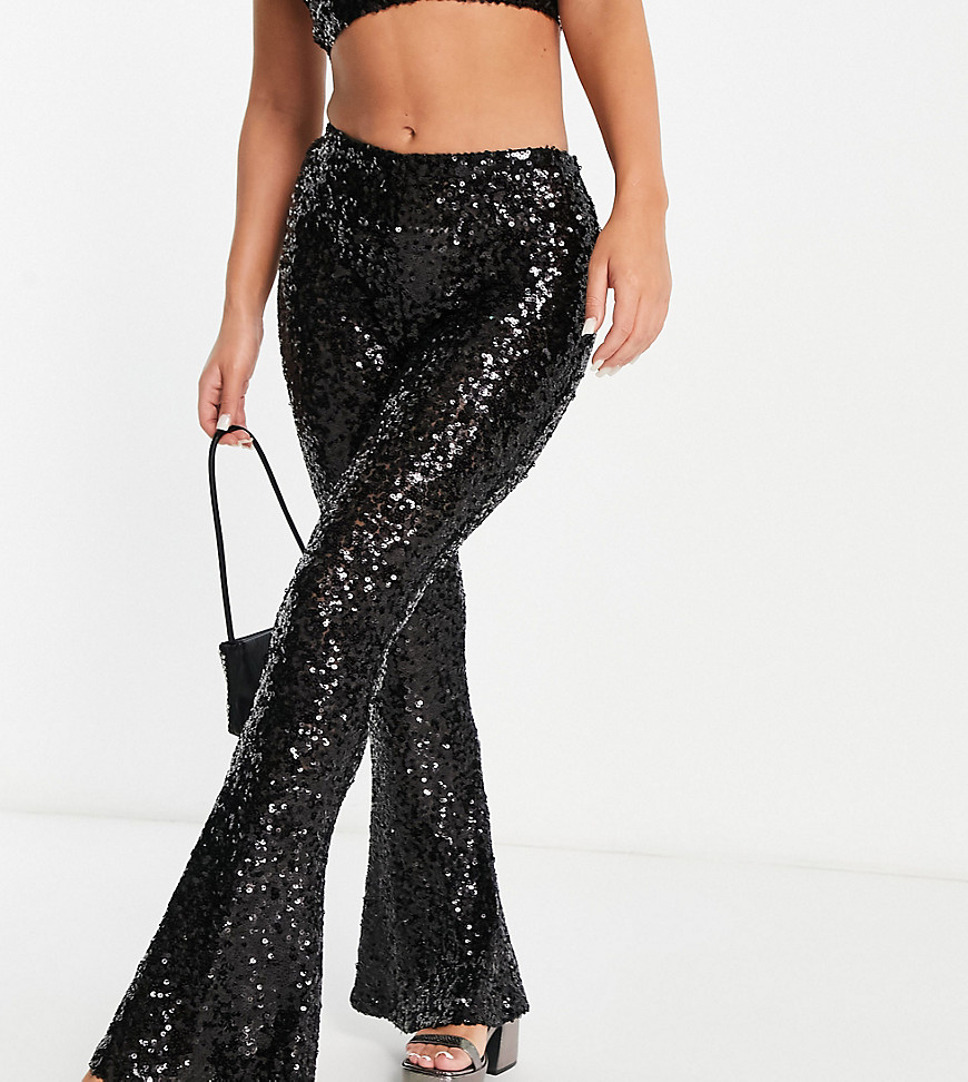 ASYOU sequin flare trouser co-ord in black