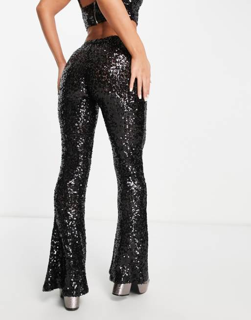 High waisted clearance sequin flare pants