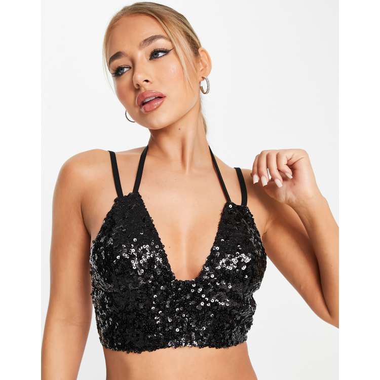 Full sequin halter top Woman, Black