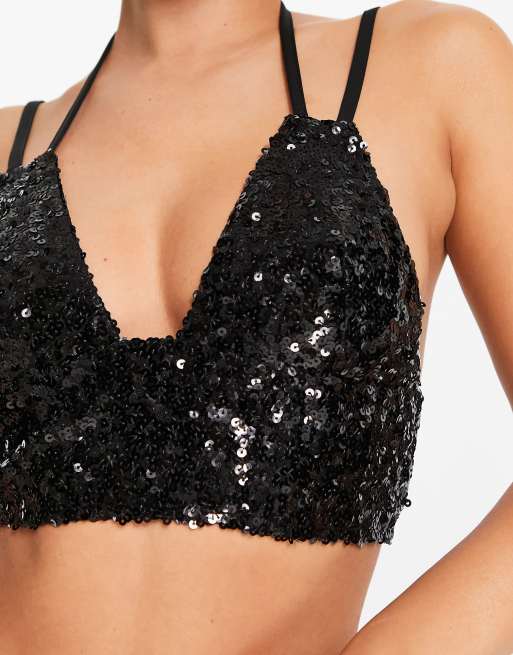 Women's Black Sequin Halter Bralet