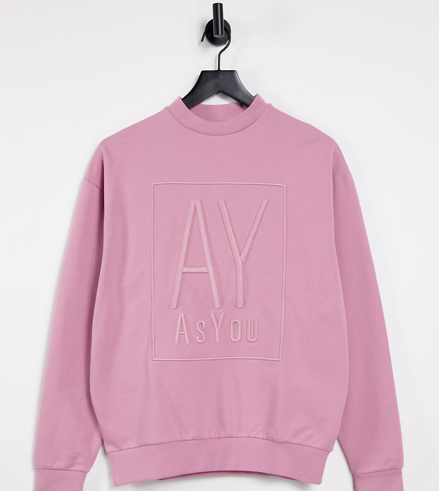 ASYOU set branded embroidery sweatshirt in pink-Purple