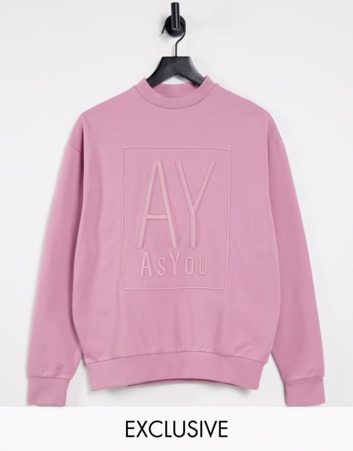 ASYOU set branded embroidery sweatshirt in pink