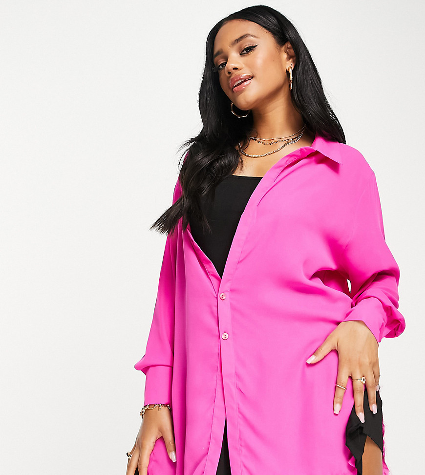 Asyou Sheer Shirt Dress With Frayed Hem In Pink | ModeSens