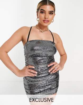 ASYOU halter neck sequin mini dress in silver