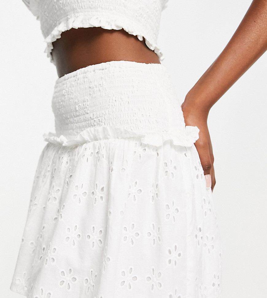 ASYOU shirred eyelet skirt in white - part of a set
