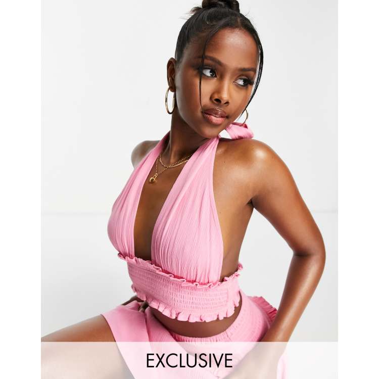 ASYOU shirred halter top co-ord in pink | ASOS