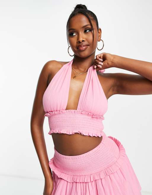 ASYOU shirred halter top co-ord in pink | ASOS