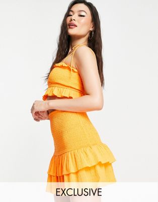ASYOU shirred ruffle detail mini skirt co-ord in orange - ASOS Price Checker