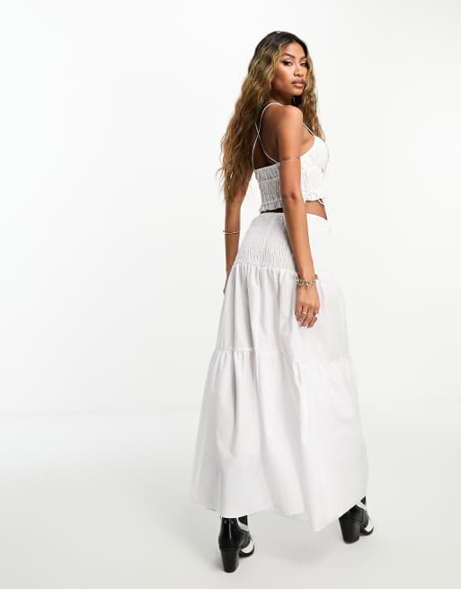 AsYou shirred tiered poplin maxi skirt in white - part of a set, 4 of 4