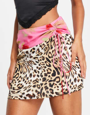 ASYOU side ruched mini skirt in leopard floral print (part of a set)