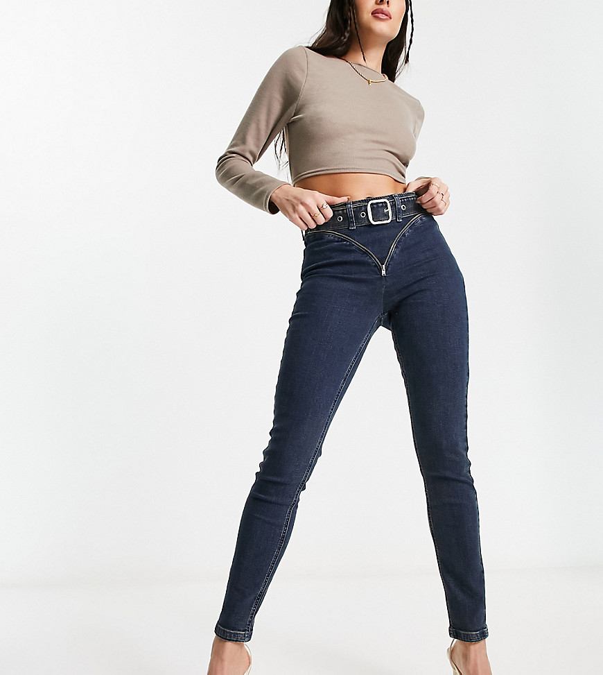 ASYOU skinny jean with zip & buckle detail in dark dirty wash-Grey