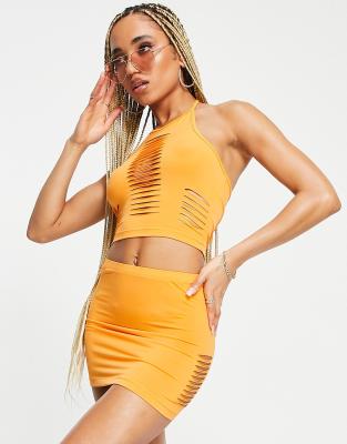 Asyou Slash Mini Skirt In Orange - Part Of A Set