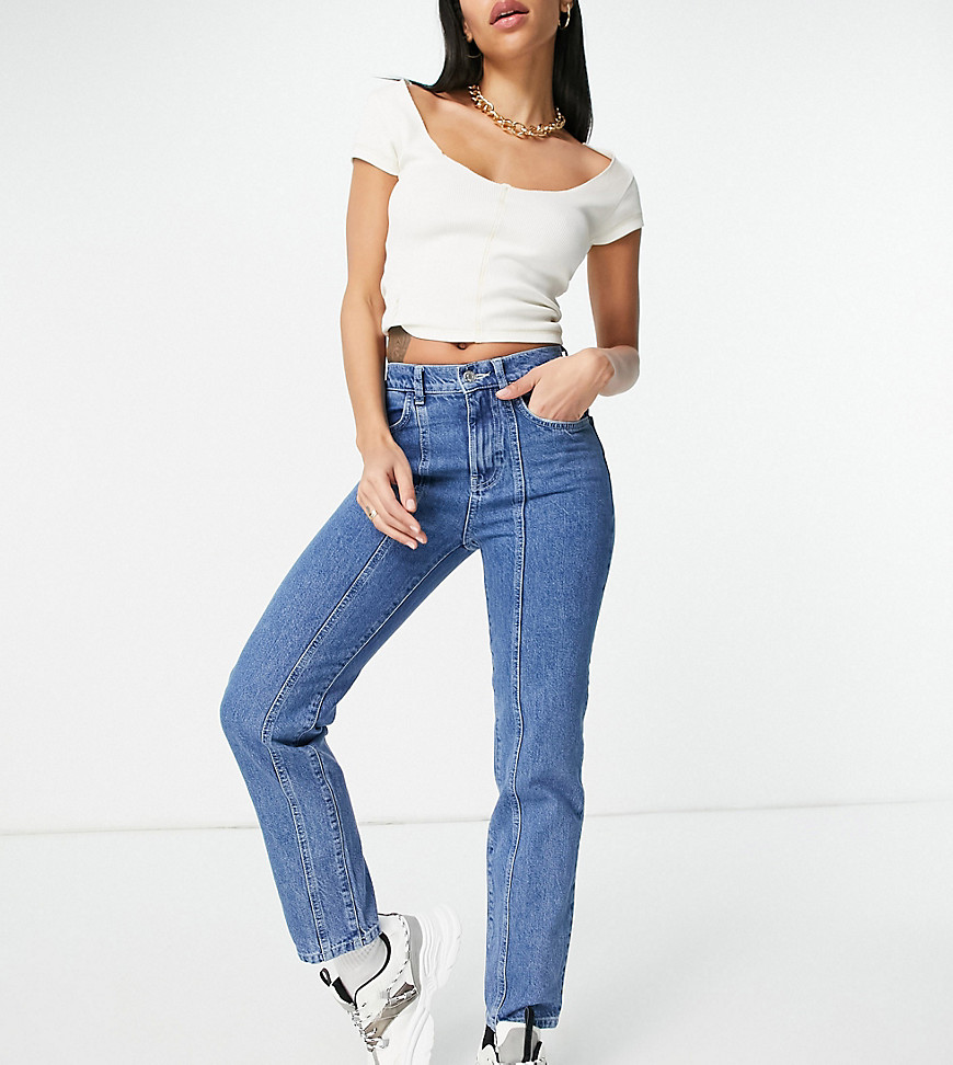 ASYOU - Slim mom jeans met siernaden in middenblauw