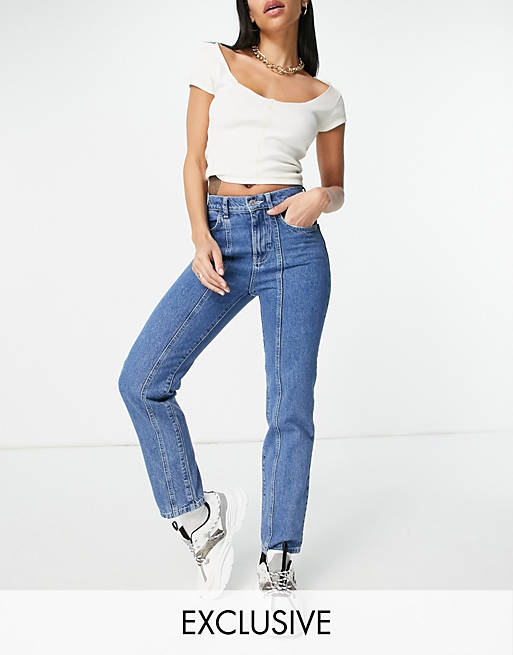 ASYOU slim mom jeans with seam detail in mid blue