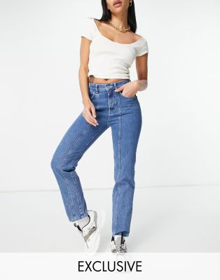 ASYOU slim mom jeans with seam detail in mid blue | ASOS