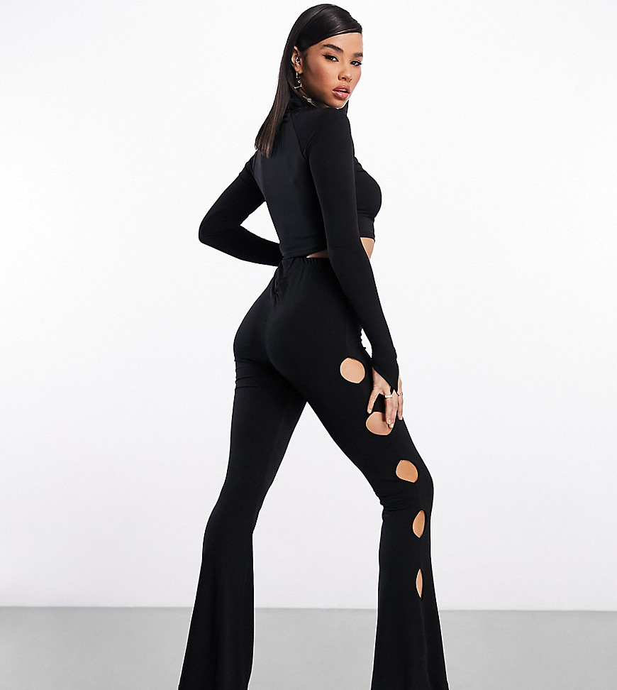 ASYOU slinky cut out flare trousers co-ord in black