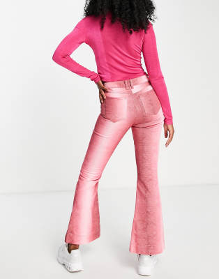 pink denim flare jeans